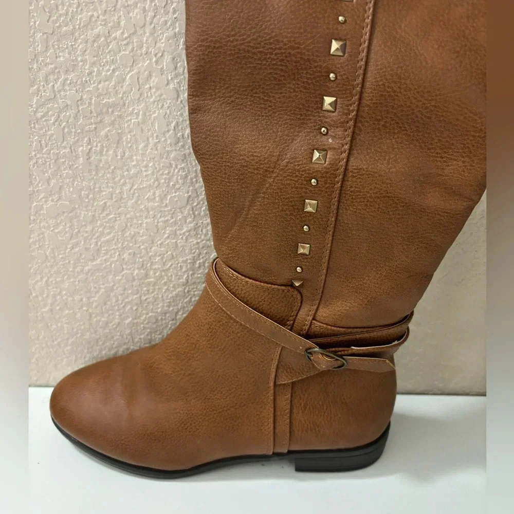 NWOT Rialto Ferrell Cognac Knee High Studded Riding Boots